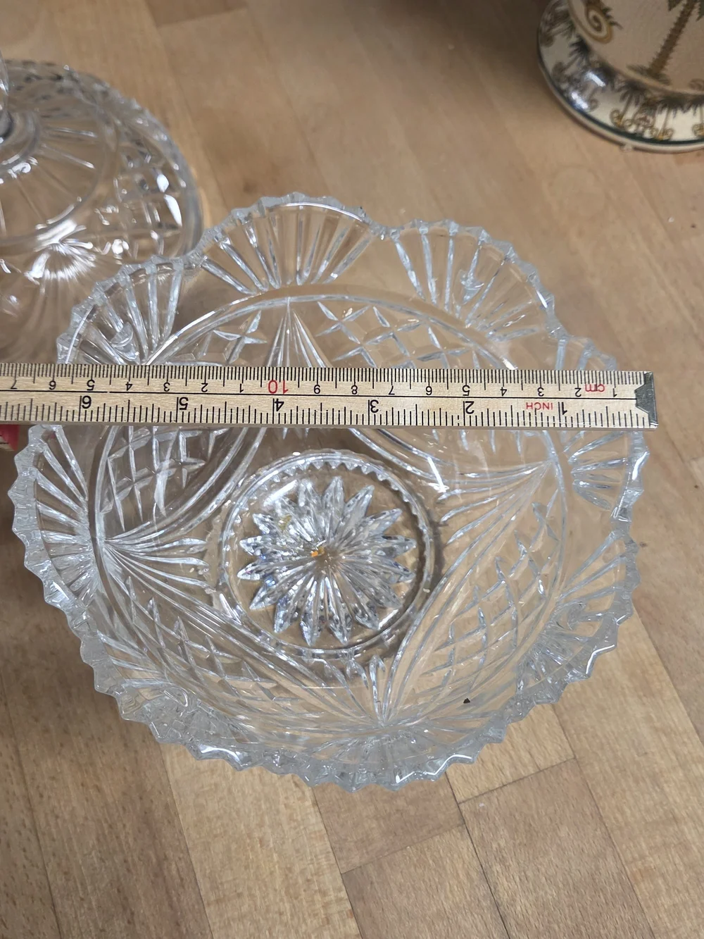 Vintage clear lead crystal footed candy dish with a lid